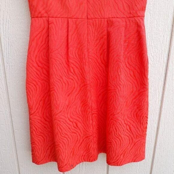 Ellen Tracy Sheath Dress V-neck Keyhole Cutouts Animal Textured Pockets Orange - Picture 9 of 12